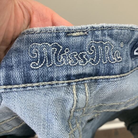Miss Me Thick Stitching Rolled Cuffed Bedazzled Jean Shorts - Picture 2 of 9
